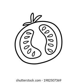 Half tomatoes in black color isoleted on a white background.Vector illustration in doodle style. Icon for app or web site. Grocery or restaurant decoration