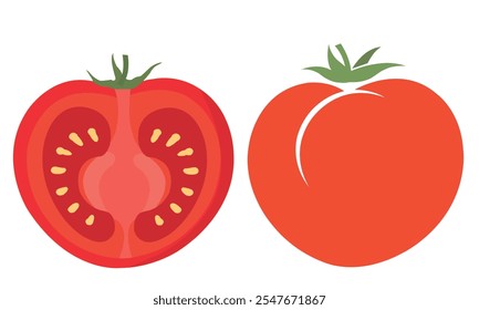 Half tomatoes. Half tomato Vector illustration. Fresh red tomato