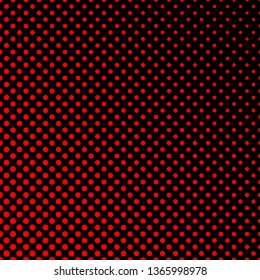 Half tone background with red gradient dots on a black background. Pop art vector backdrop.