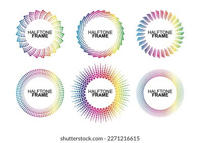 Half tone circle. Abstract dotted circle, geometric round halftone gradient dots and pop art texture. Dot spray gradation vector set. Illustrated halftone gradient look, rounded effect