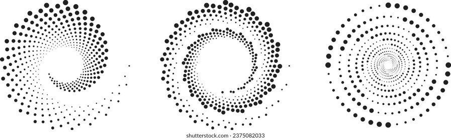Half tone circle. Round dotted frame, circles pattern border and abstract halftone graphic design vector set