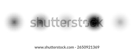 Half tone circle. Round dotted frame, circles pattern border and abstract halftone graphic design vector set