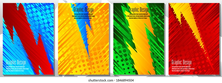 Half tone cover design templates with thunder. Layout set of geometric design for covers of books, brochures, notebooks, reports, magazines. Vector illustration.