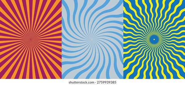 Half tone dott 03.eps Abstract Retro Sunburst and Wavy Spiral Background Set, Psychedelic Radial Ray Patterns