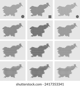 mapa de media tonalidad de Europa tres formas de hexágono cuadrado en cuatro tamaños 


