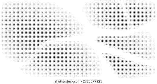 Gradiente de medio tono. Gradiente punteado, pulverización de puntos finos y fondo punteado de medio tono sin fisuras patrón geométrico Horizontal conjunto de Plantilla de Vector.
