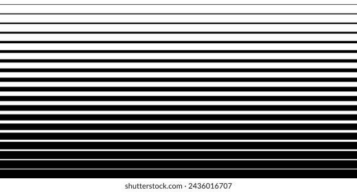 Half tone line pattern. Faded halftone black lines. Fading gradient background. Horizontal abstract geometric texture with parallel stripes. Gradient pattern. Vector illustration on white background.