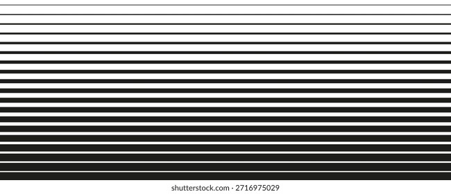 Patrón de línea de medio tono. Líneas negras de semitono desvanecidas. Fondo de degradado de desvanecimiento. Textura geométrica abstracta Horizontal con rayas paralelas. Patrón de degradado. Ilustración vectorial sobre blanco