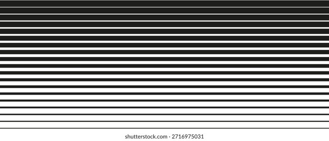 Patrón de línea de medio tono. Líneas negras de semitono desvanecidas. Fondo de degradado de desvanecimiento. Textura geométrica abstracta Horizontal con rayas paralelas. Patrón de degradado. Ilustración vectorial sobre blanco
