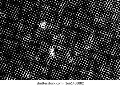 Half tone pop art dot artistic overlay element. Distress grunge black and white halftone overlay texture. Dirty noise aging design template. EPS10 vector.