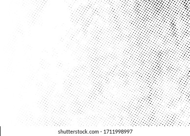 Half tone pop art dot artistic overlay element. Distress grunge black and white halftone overlay texture. Dirty noise aging design template. EPS10 vector.