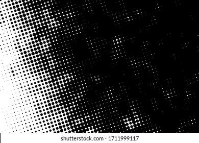 Half tone pop art dot artistic overlay element. Distress grunge black and white halftone overlay texture. Dirty noise aging design template. EPS10 vector.