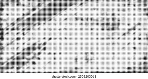 Half tone pop art dot artistic overlay element. Distress grunge black and white halftone overlay texture.
