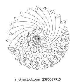 Half tranquil whirls mandala coloring book page for kdp book interior. Peaceful Petals, Ability to Relax, Brain Experiences, Harmonious Haven, Peaceful Portraits, Blossoming Beauty mandala design.