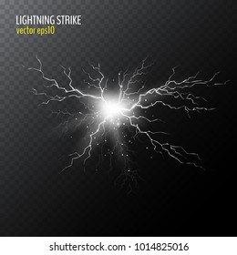 Half transparent lightning bolt on dark transparent background. Thunderbolt with cloud. Vector illustration for your graphic design.