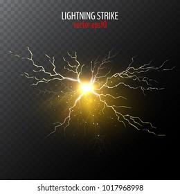 Half transparent lightning bolt on dark transparent background. Thunderbolt with cloud. Vector illustration for your graphic design.