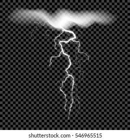 Half transparent lightning bolt on dark background. Thunderbolt with cloud. Vector illustration for your graphic design.