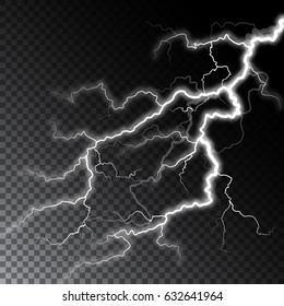 Half transparent lightning bolt on dark background. Thunderbolt with cloud. Vector illustration for your graphic design.