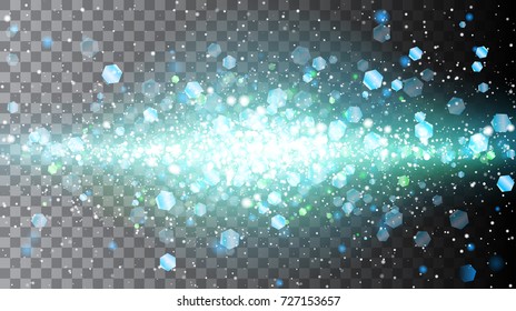 Half transparent shining abstract line of violet particles. Magic confetti explosion. Vector illustration for your graphic design.