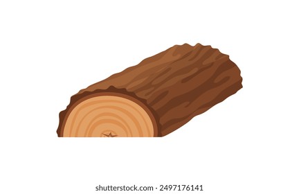 Half of tree log section with brown bark, construction material vector illustration
