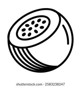 Half of a tropical fruit with seeds, simple vector icon. Editable stroke.