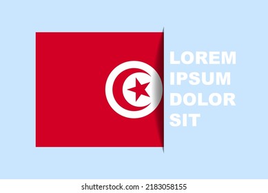 Half Tunisia flag vector with copy space, country flag with shadow style, horizontal slide effect, Tunisia icon design asset, text area, simple flat design
