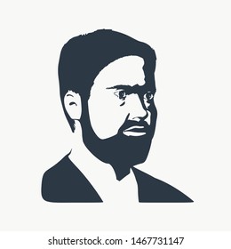 Half turn view of bearded man. Male face silhouette in contrast backlight