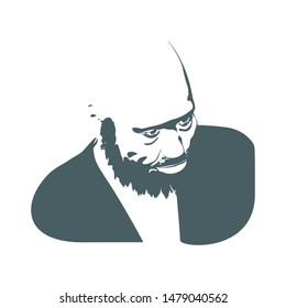 Half turn view of bearded man. Male face silhouette in contrast backlight