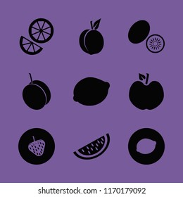 half vector icons set. with lemon, apple, kiwi and apricot in set