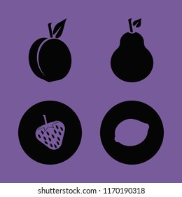 half vector icons set. with lemon, pear, peach and strawberry in set