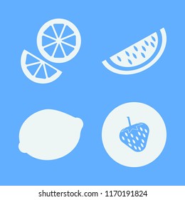 half vector icons set. with watermelon slice, orange, strawberry and lemon in set