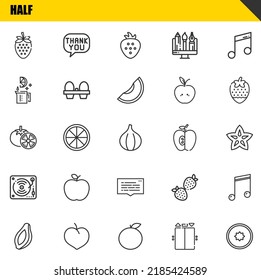conjunto de iconos de línea de medio vector. fresa, papaya y tomates Iconos. Diseño delgado de línea. Elementos gráficos de contorno modernos, símbolos de trazo simple ilustración de fondo