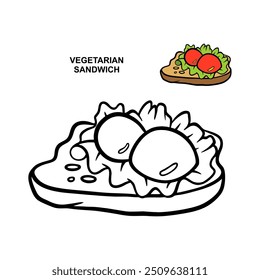 Half Of Vegetarian Sandwich Vector Art Design Just Outline No Colors