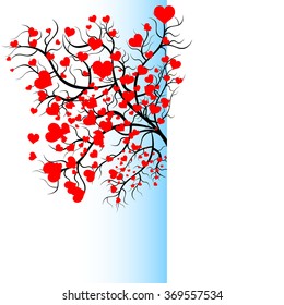 Half view of bright pretty color vector graphic illustration of Valentine day love holiday with symbol of beautiful heart shape growing on black tree on white background