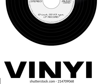 Half vinyl long play record, and half the letters vinyl. lp sign retro design, vector art image illustration, isolated on white background, abstract music wallpaper concept, black and white style