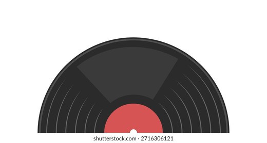 Half vinyl record, plate disc, retro music symbol, vector illustration, DJ techno party concept. 70s 80s 90s discotheque nostalgia banner.
