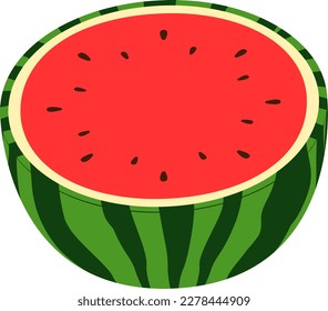 Half Watermelon Circle Big Green Fruit Tropical Juicy Summer Isolated