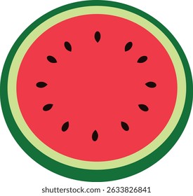 Half watermelon slice top view vector isolated on transparent background, simple flat design style