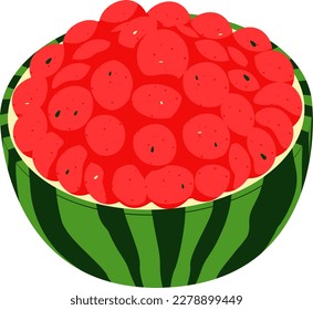 Half Watermelon Small Ball Shape Bowl Red Fruit Tropical Juicy Summer Fresh Isolated