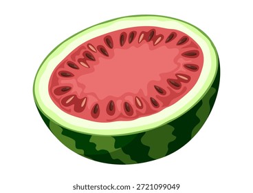Metade de uma ilustração vetorial de melancia. Melancia suculenta cortada ao meio. Frutas de verão.