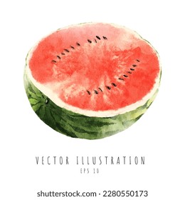 A half watermelon watercolor painting isolated on white background