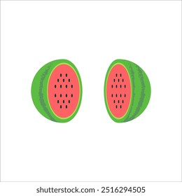 half watermelon with white background, flat vector style 