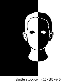 Half white half black face vector illustration