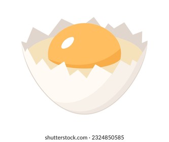 Half white eggshell with raw egg. Vector illustration.