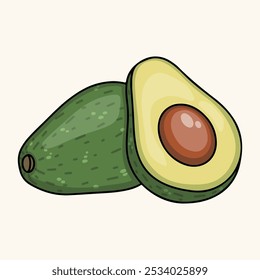 Half and whole fresh avocado isolated on white background