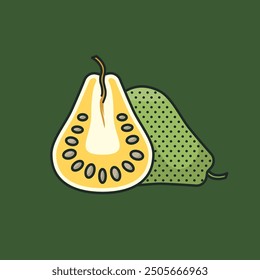 Half and whole jackfruit vector illustration for jackfruit Day on July 4th