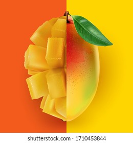 Half A Whole Mango Combined With A Half Diced Mango.