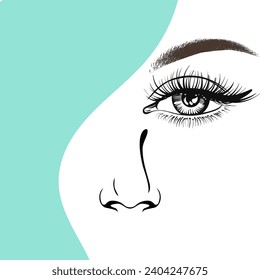 Half woman face and abstract green paint