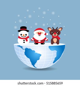 half of the world with inside Christmas deer snowman and Santa Claus