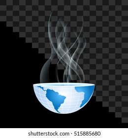 half of the world inside transparent smoke on transparent